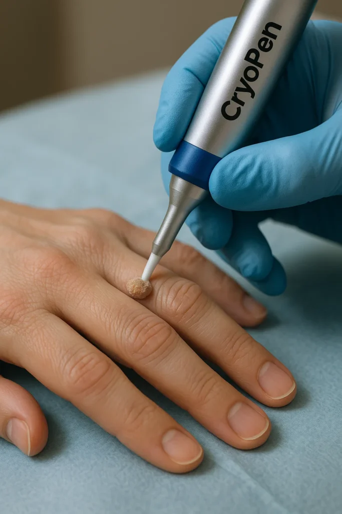 example of cryopen wart removal Teddington treatment on a persons finger