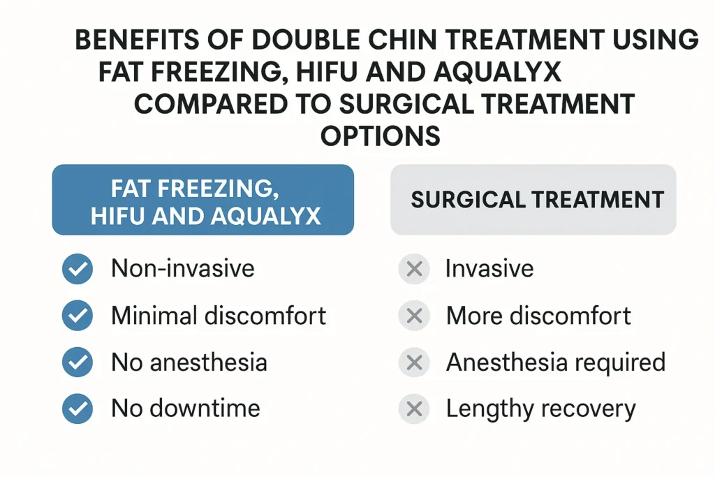Graphic about the benefits of double chin treatment Teddington - from LA LIPO