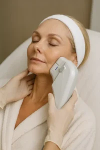 Woman receiving HIFU non surgical facelift treatment Teddington