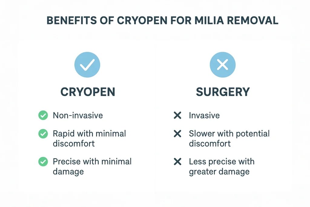 Benefits of cryopen for milia removal Teddington compared to surgical treatments.